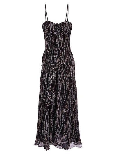 Mira Chain-Print Silk Midi Dress