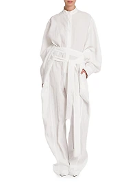 Belted Textured Batwing Jumpsuit