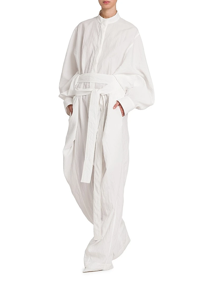 Belted Textured Batwing Jumpsuit