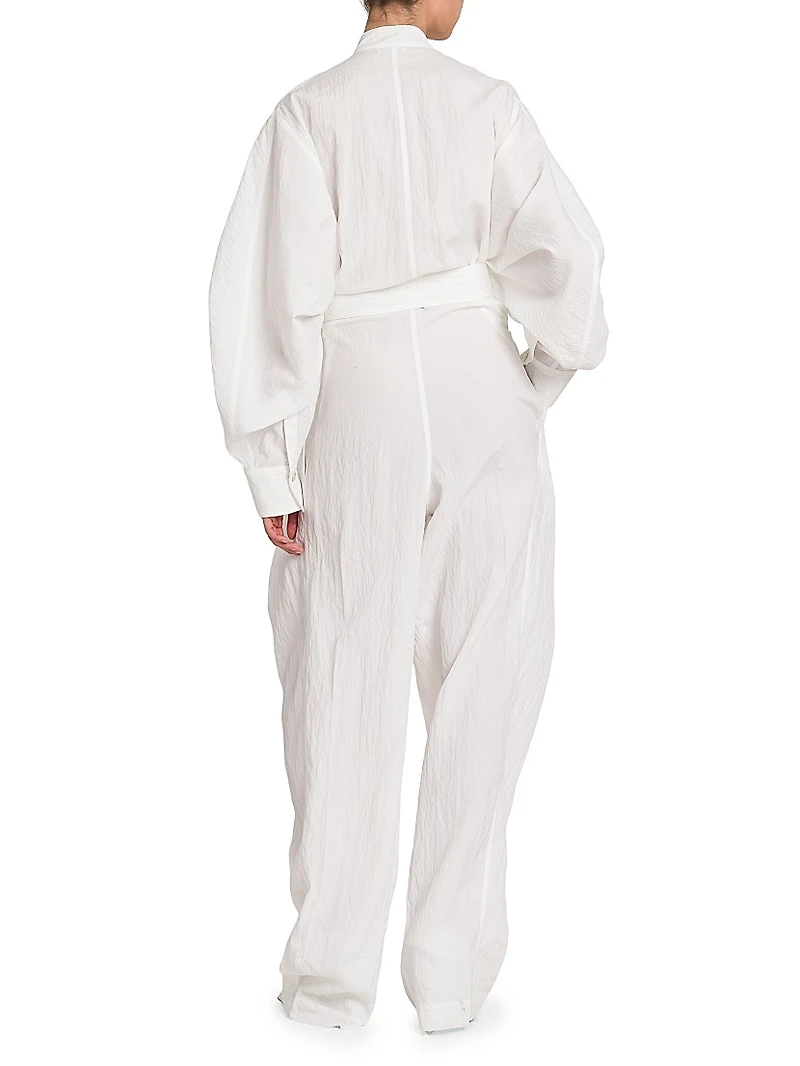 Belted Textured Batwing Jumpsuit