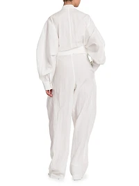 Belted Textured Batwing Jumpsuit