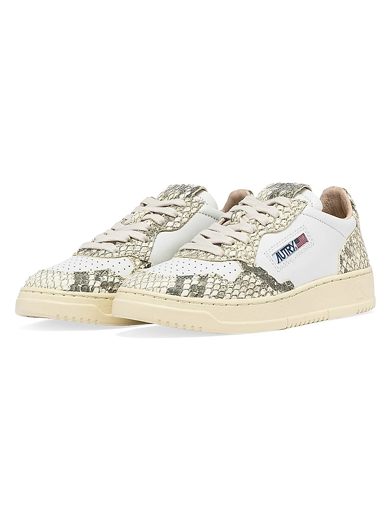 Medalist Snake-Embossed Leather Sneakers
