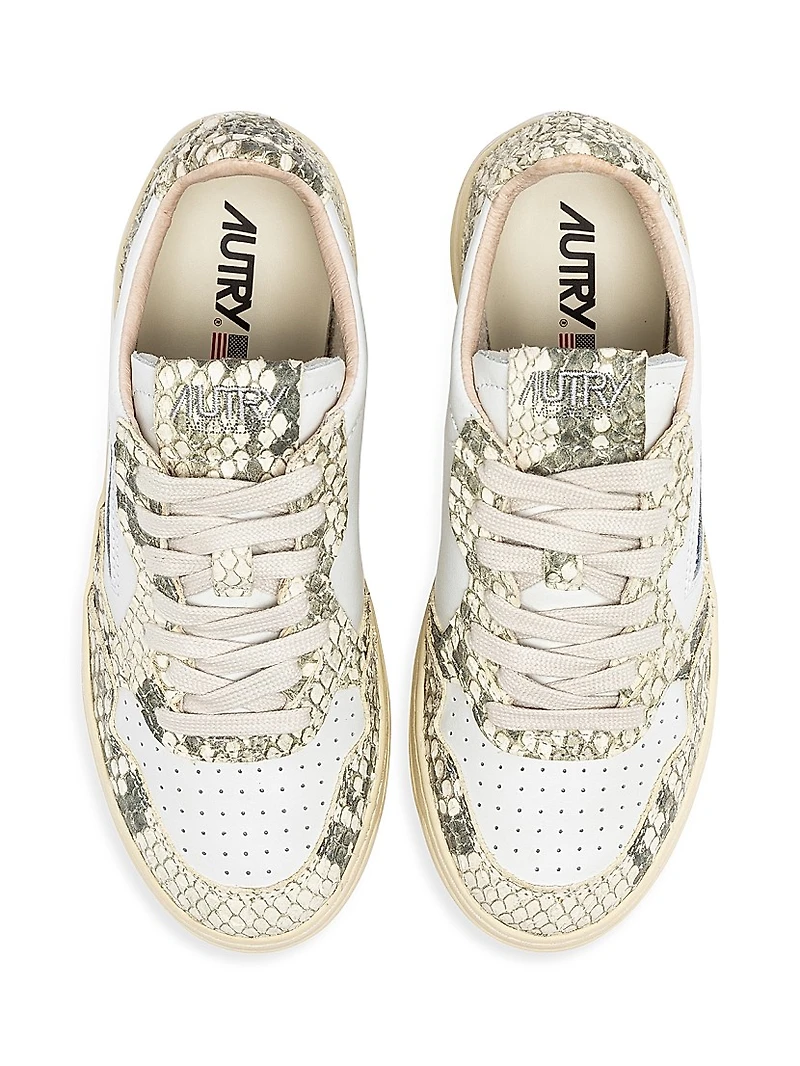 Medalist Snake-Embossed Leather Sneakers