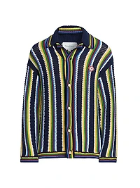 Striped Crocheted Cotton-Blend Long-Sleeve Top