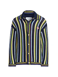 Striped Crocheted Cotton-Blend Long-Sleeve Top