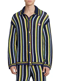 Striped Crocheted Cotton-Blend Long-Sleeve Top