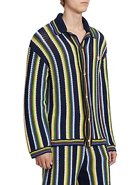 Striped Crocheted Cotton-Blend Long-Sleeve Top