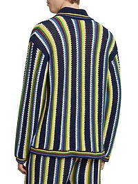 Striped Crocheted Cotton-Blend Long-Sleeve Top