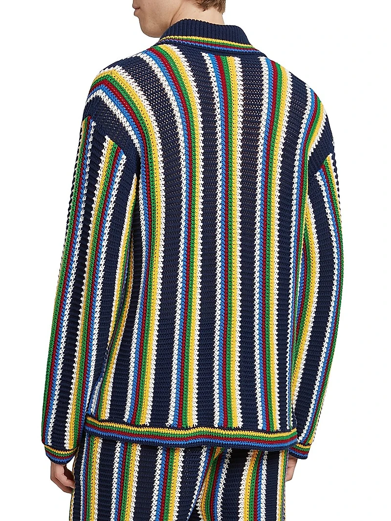 Striped Crocheted Cotton-Blend Long-Sleeve Top