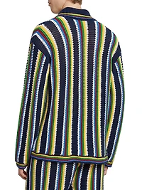 Striped Crocheted Cotton-Blend Long-Sleeve Top