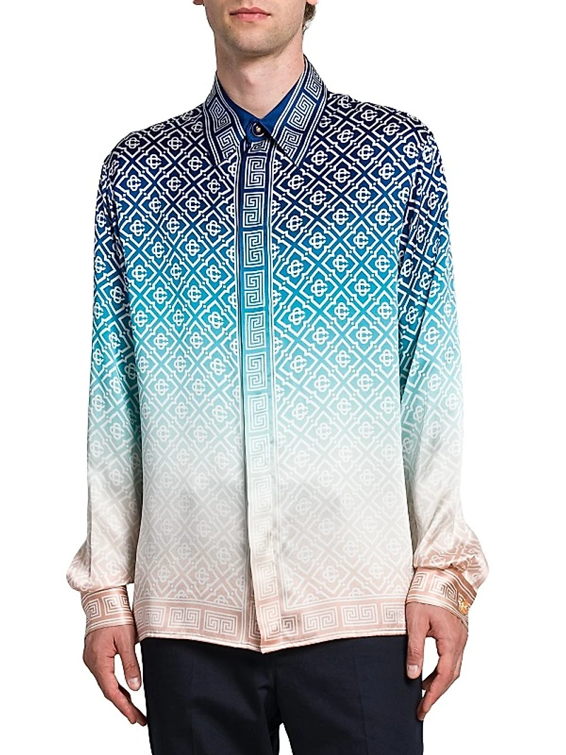Monogrammed Logo Ombré Silk Shirt