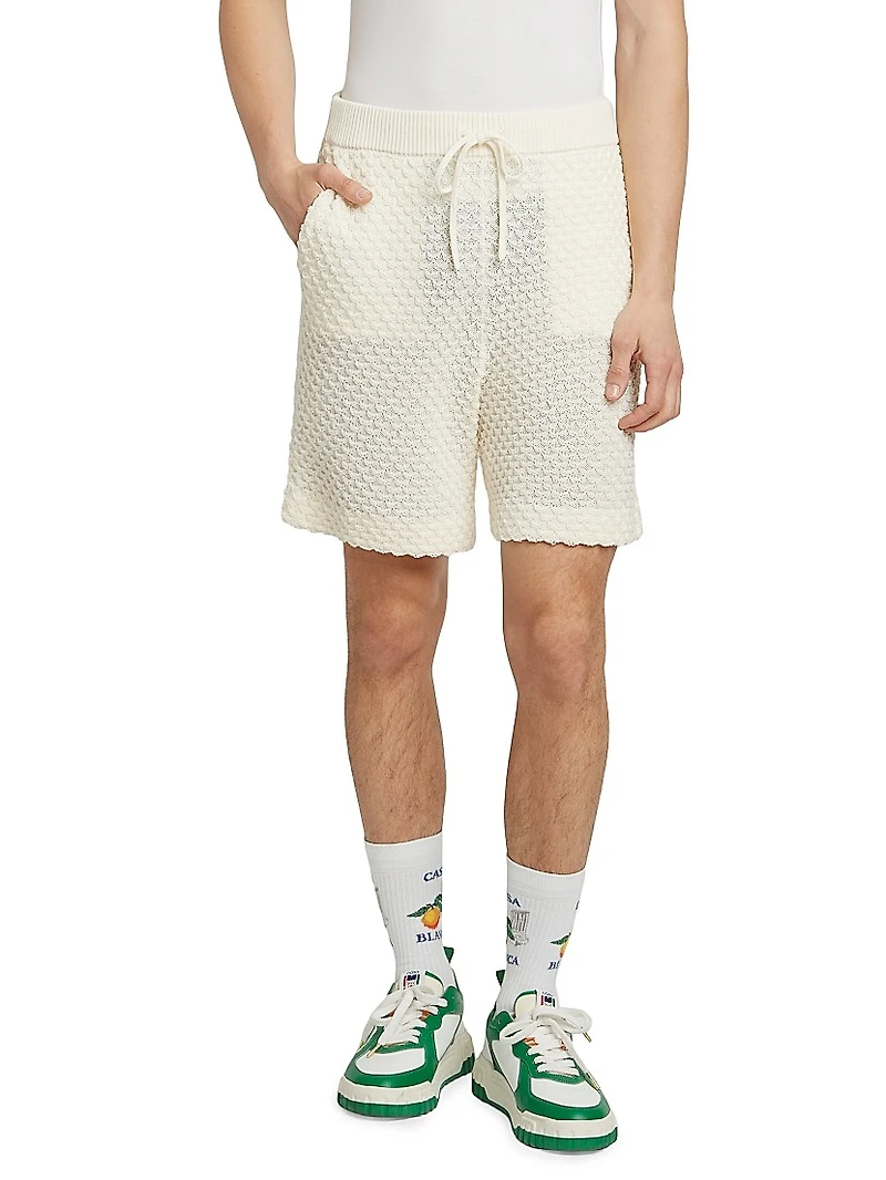 Textured Cotton Drawstring Shorts