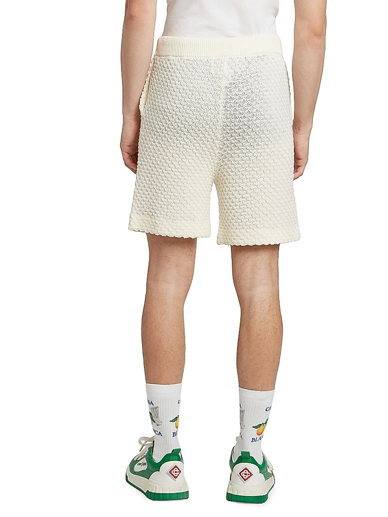 Textured Cotton Drawstring Shorts