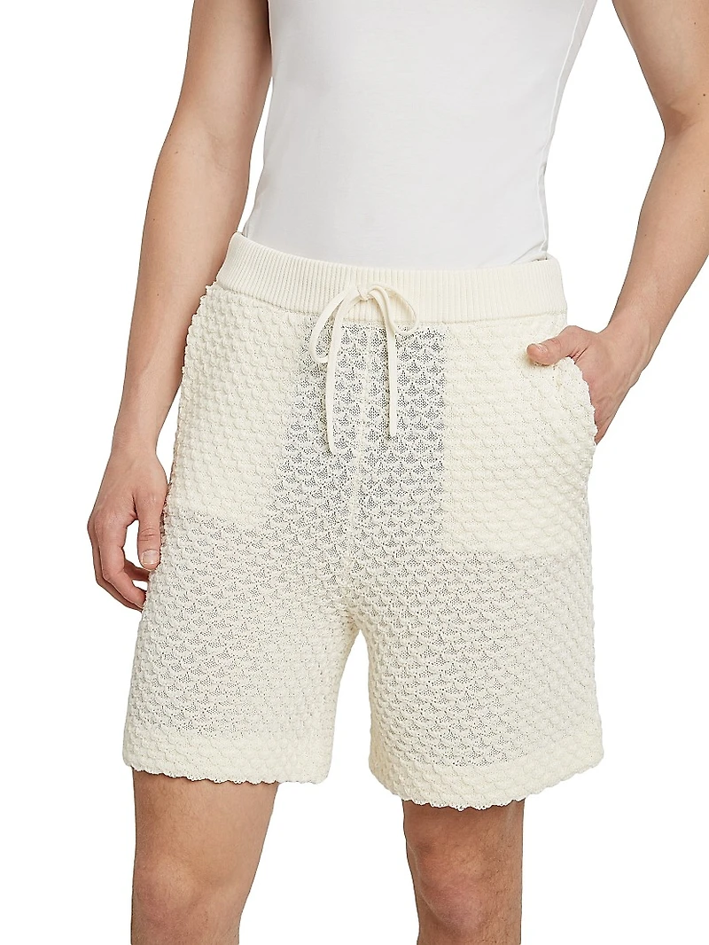 Textured Cotton Drawstring Shorts