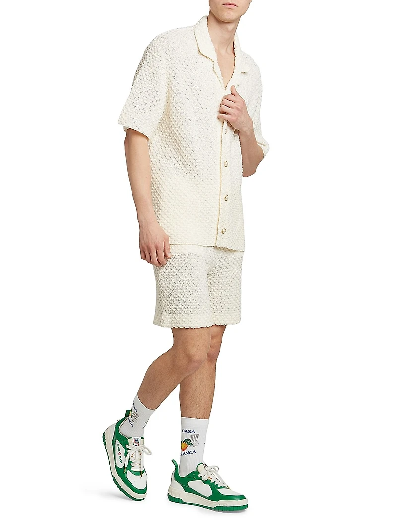Textured Cotton Drawstring Shorts