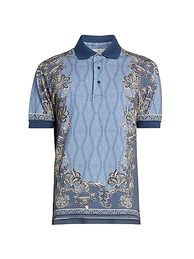 Mixed-Print Cotton Pique Polo Shirt