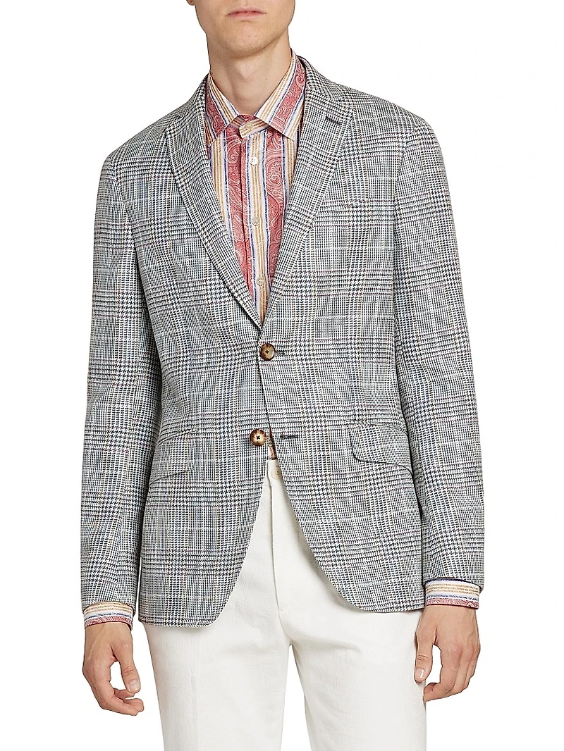 Cotton-Blend Glen Plaid Blazer