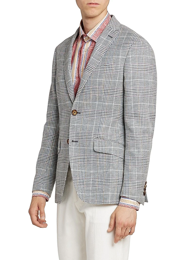 Cotton-Blend Glen Plaid Blazer