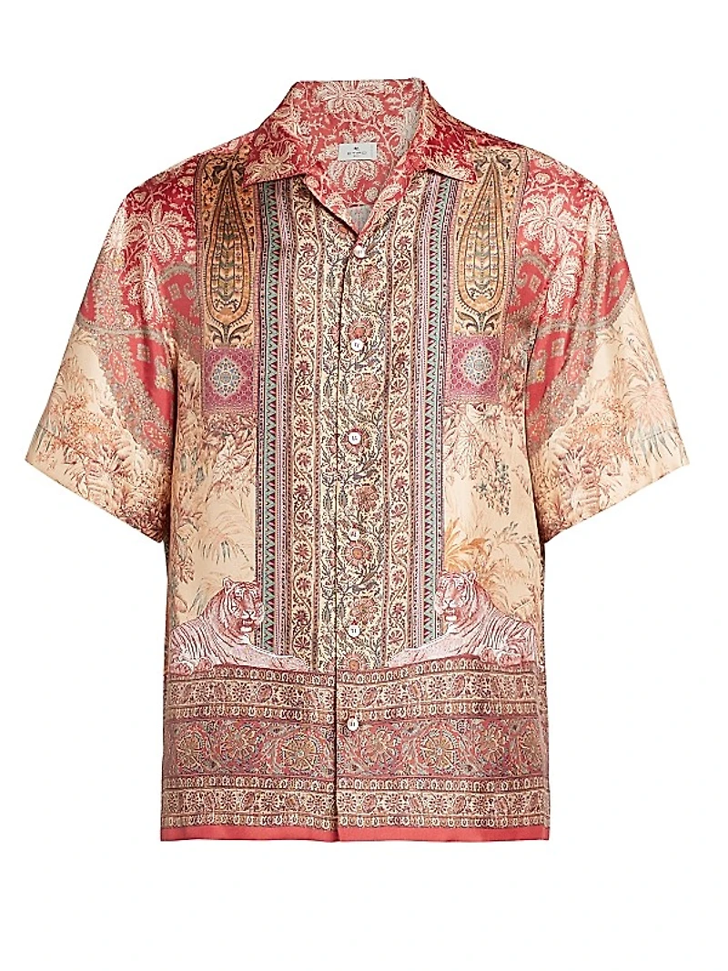 Printed Silk Button-Front Shirt