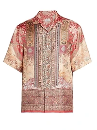 Printed Silk Button-Front Shirt