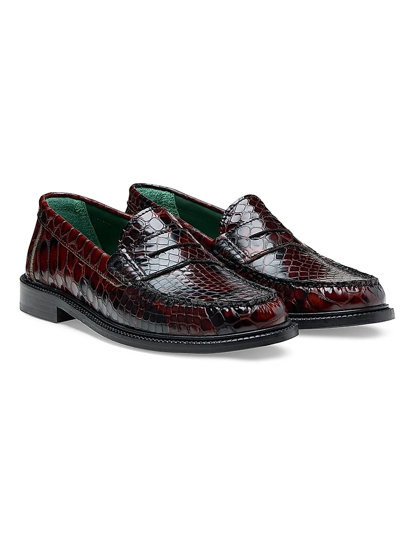 Yardee Crocodile-Embossed Leather Loafers