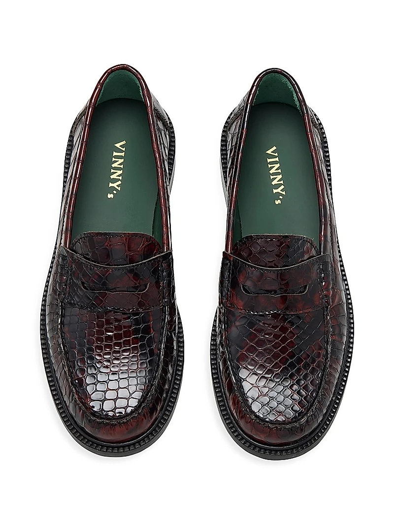 Yardee Crocodile-Embossed Leather Loafers