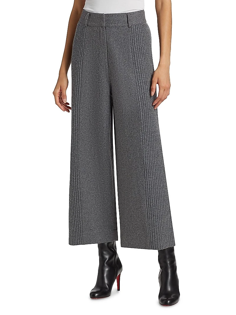 Wool-Blend Rib-Knit Wide-Leg Crop Pants