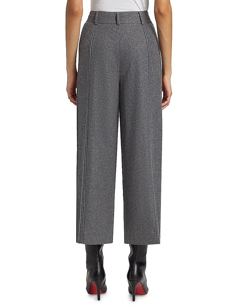 Wool-Blend Rib-Knit Wide-Leg Crop Pants