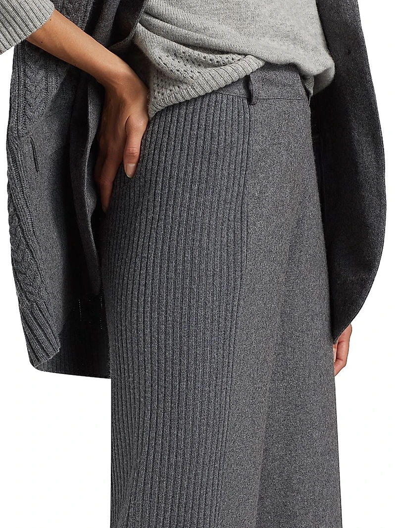 Wool-Blend Rib-Knit Wide-Leg Crop Pants