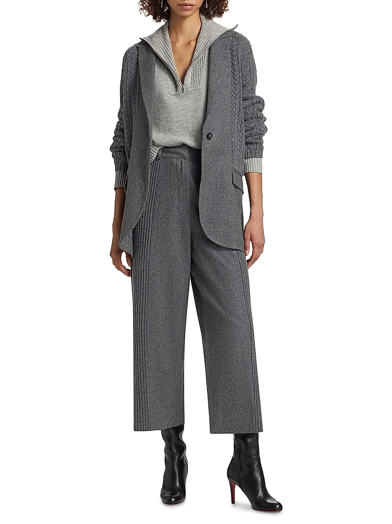 Wool-Blend Rib-Knit Wide-Leg Crop Pants