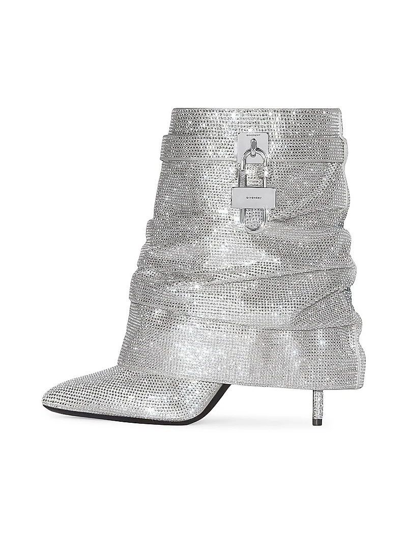 Shark Lock Stiletto Ankle Boots in Satin
