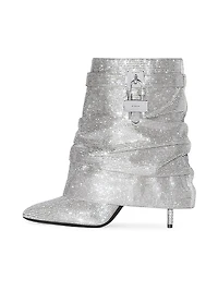 Shark Lock Stiletto Ankle Boots in Satin