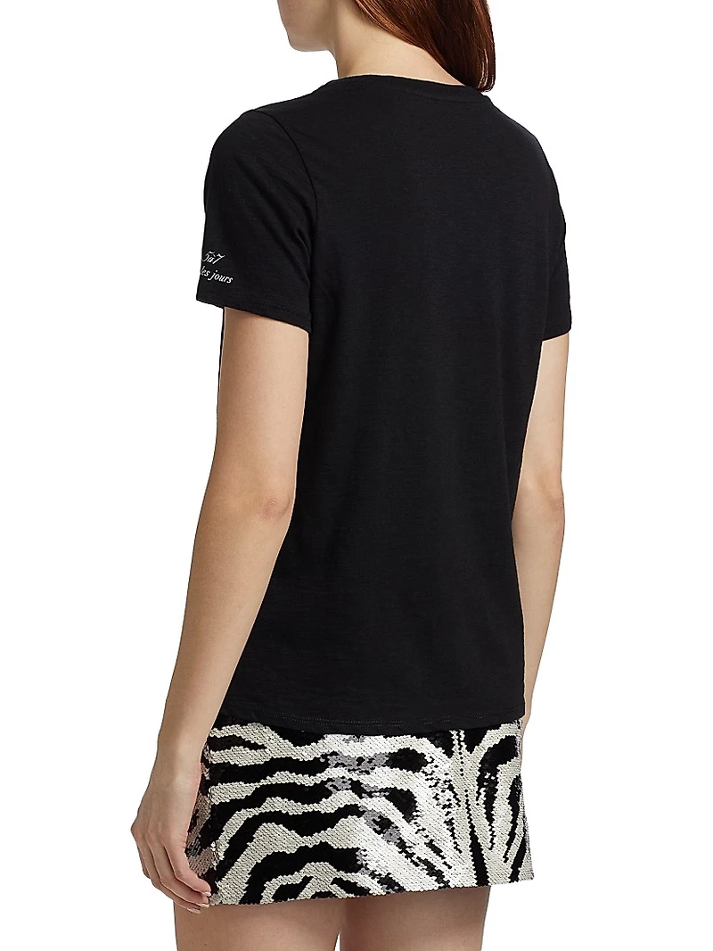 'Bonjour Mon Amour' Embellished Eiffel Tower Cotton T-Shirt