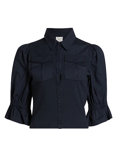 Lyric Pufff-Sleeve Denim Top