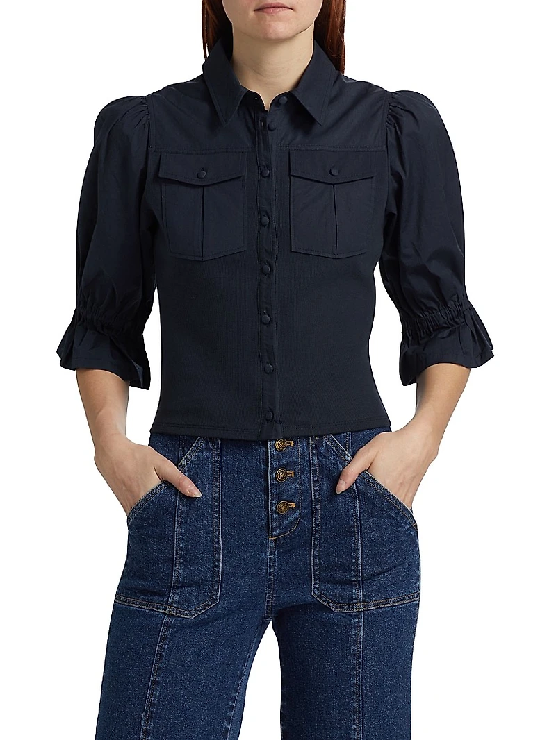 Lyric Pufff-Sleeve Denim Top