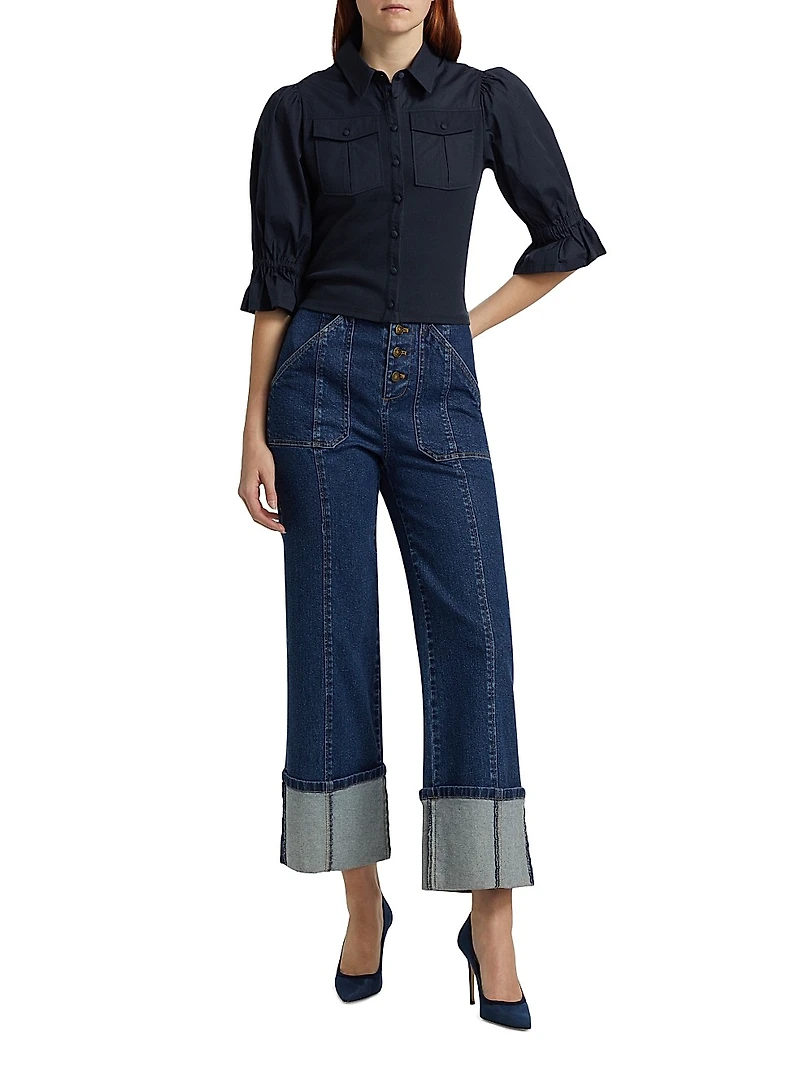 Lyric Pufff-Sleeve Denim Top