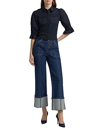 Lyric Pufff-Sleeve Denim Top