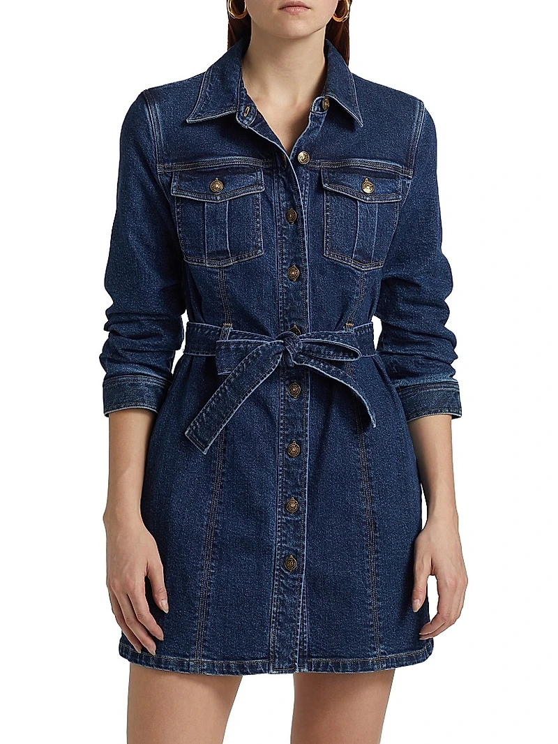 Clea Belted Denim Mini-Shirtdress