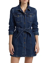 Clea Belted Denim Mini-Shirtdress
