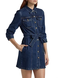 Clea Belted Denim Mini-Shirtdress