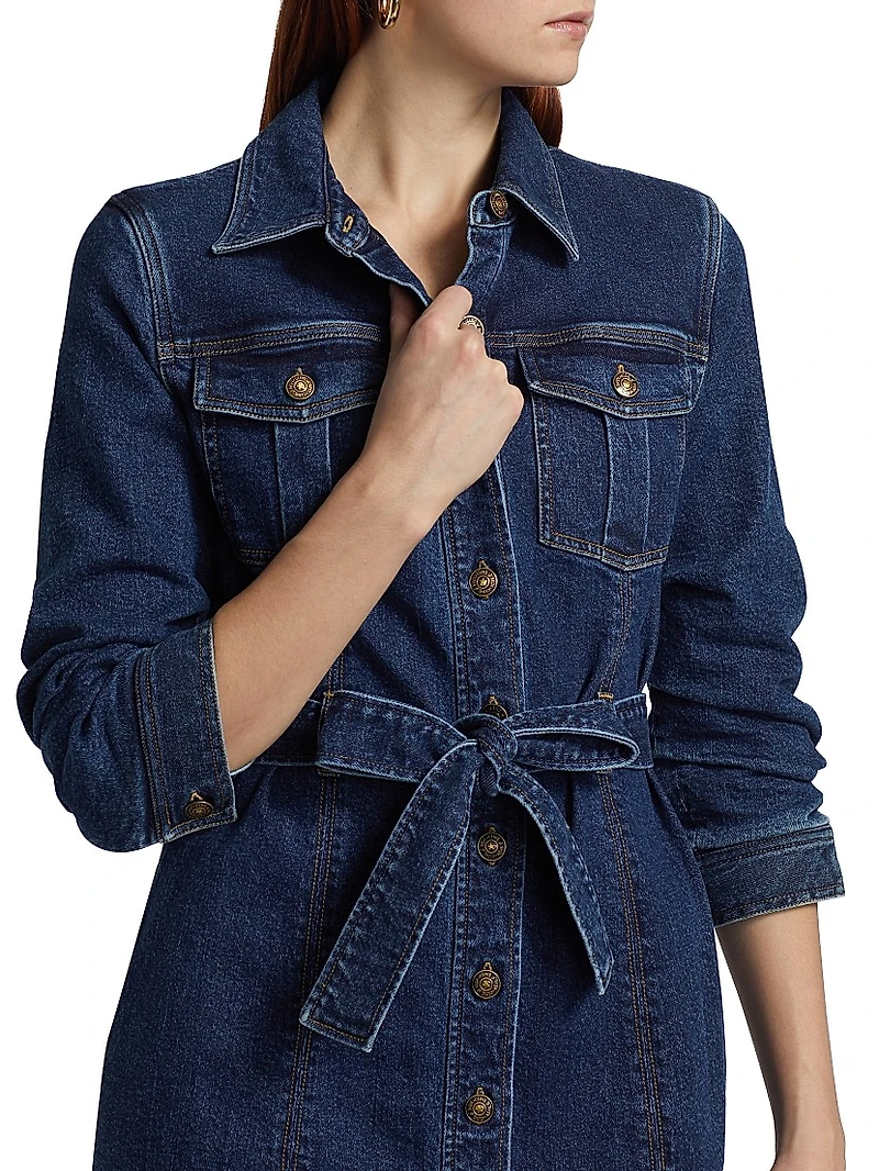 Clea Belted Denim Mini-Shirtdress