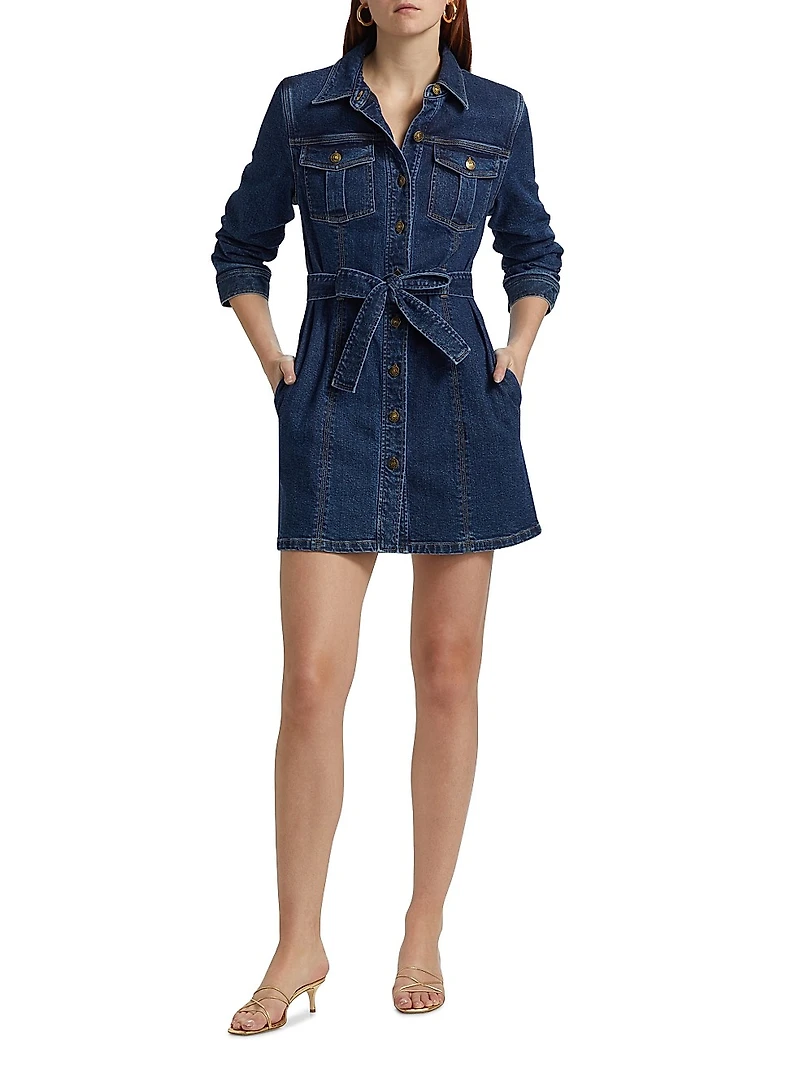 Clea Belted Denim Mini-Shirtdress