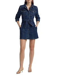 Clea Belted Denim Mini-Shirtdress