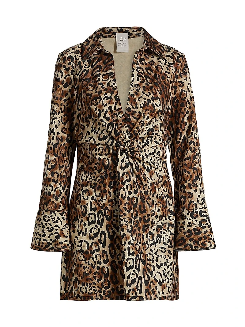 Mckenna Twist-Front Leopard Print Denim Minidress