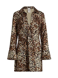 Mckenna Twist-Front Leopard Print Denim Minidress