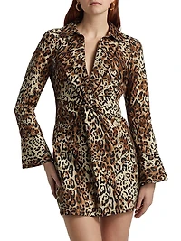 Mckenna Twist-Front Leopard Print Denim Minidress
