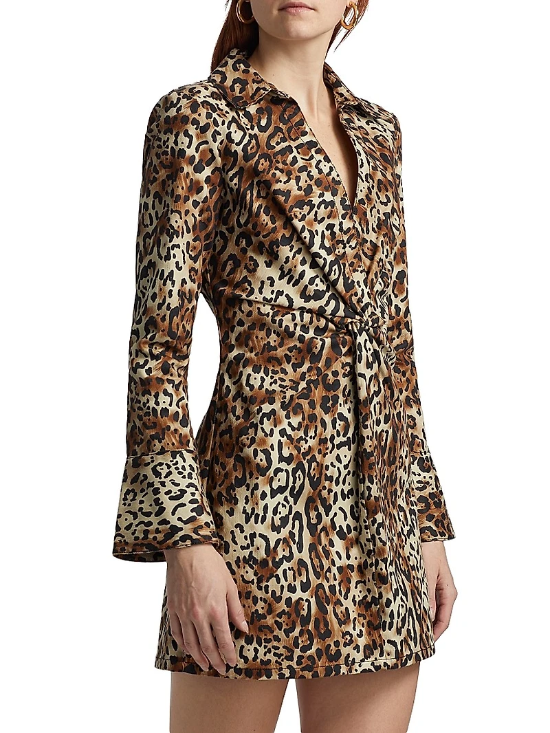 Mckenna Twist-Front Leopard Print Denim Minidress
