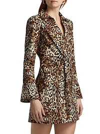 Mckenna Twist-Front Leopard Print Denim Minidress
