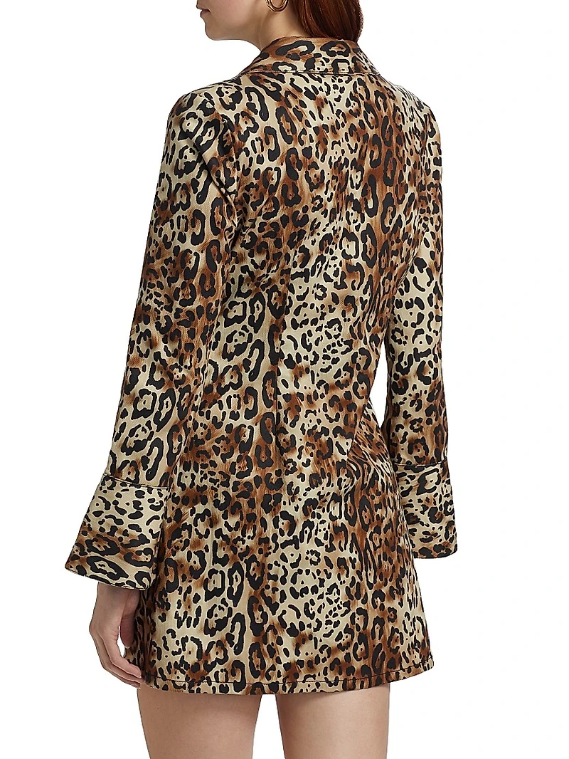 Mckenna Twist-Front Leopard Print Denim Minidress