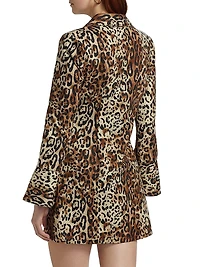 Mckenna Twist-Front Leopard Print Denim Minidress